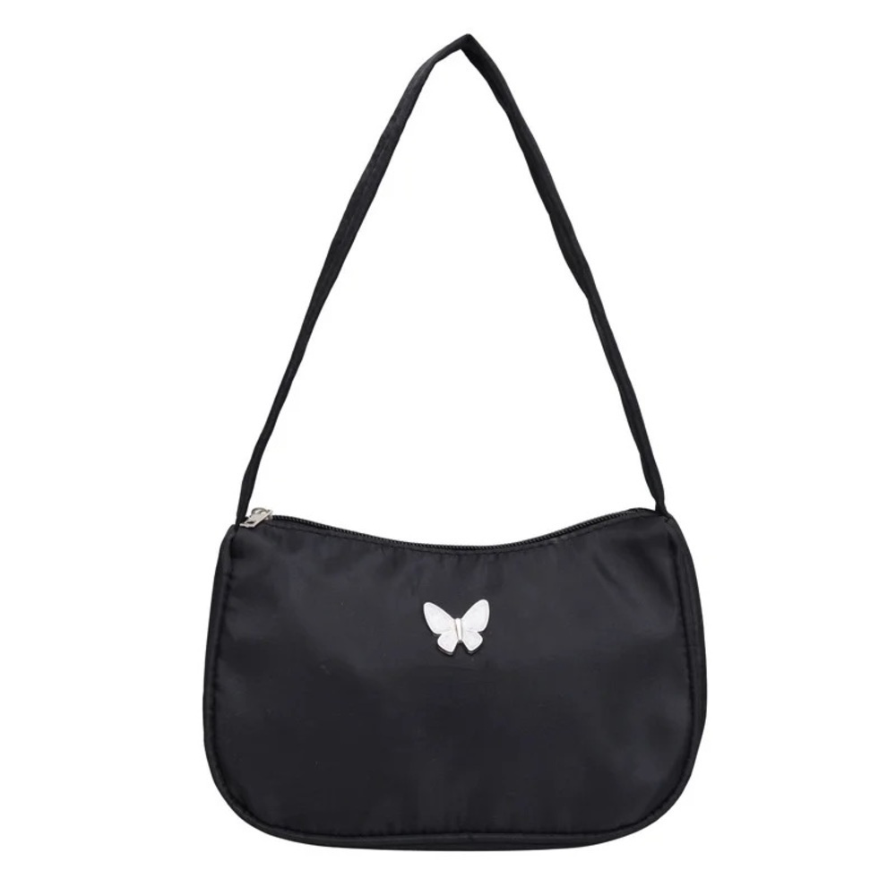 Black Butterfly Charm Detail Purse | Y2K Nylon Shoulder Bag | NWT
